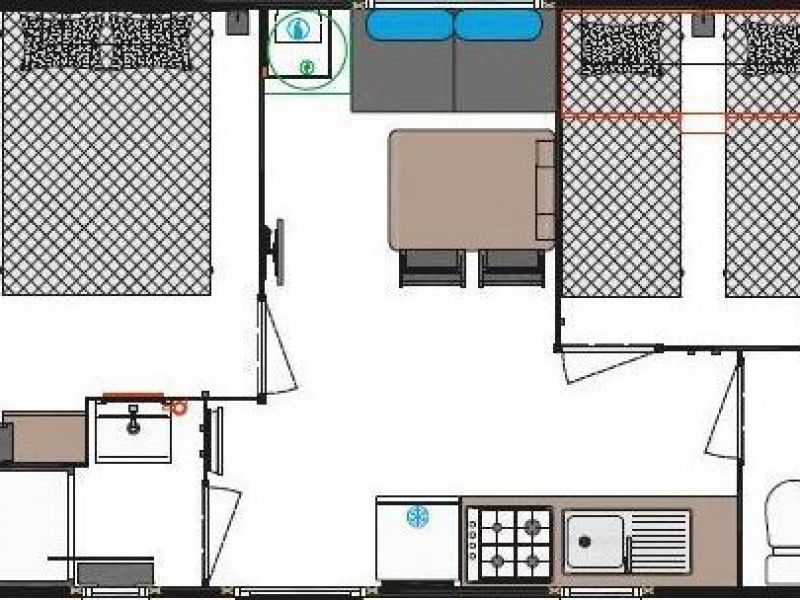 Plan mobil home 24m² 2 chambres